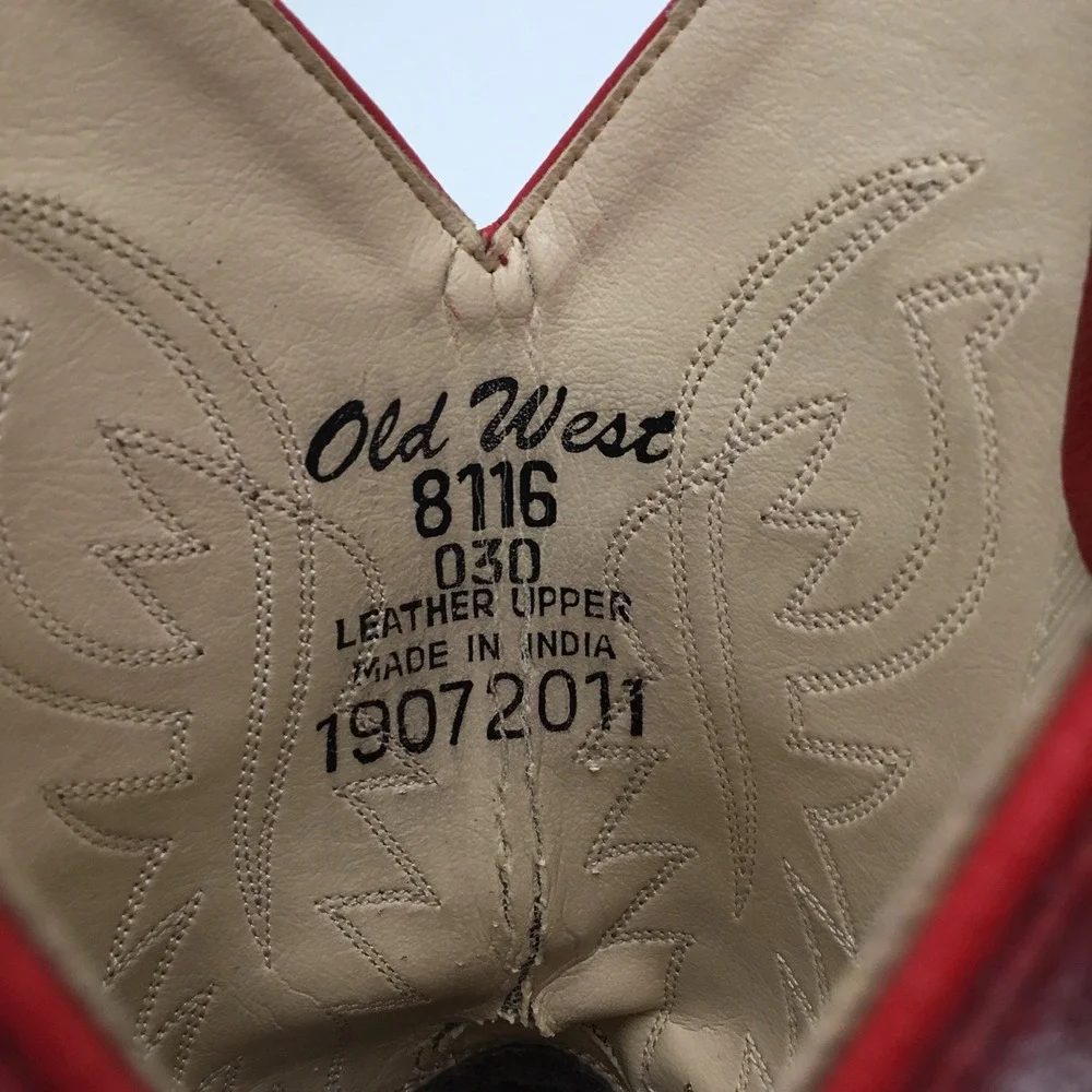 Old West‎ Red Leather Western Cowboy Boots Pointed Toe Embroidered 8116 Size 30